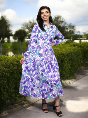 Women's Lilac Floral Midi Dress
