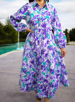 Women's Lilac Floral Midi Dress