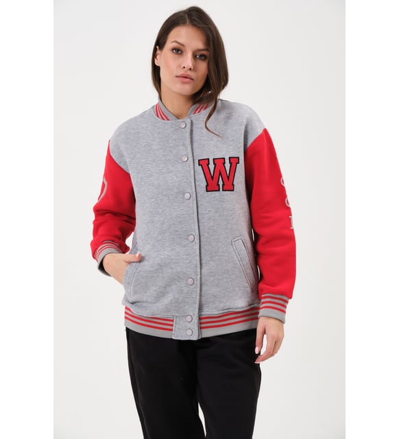 Women's Oversize Printed Embossed College Jacket