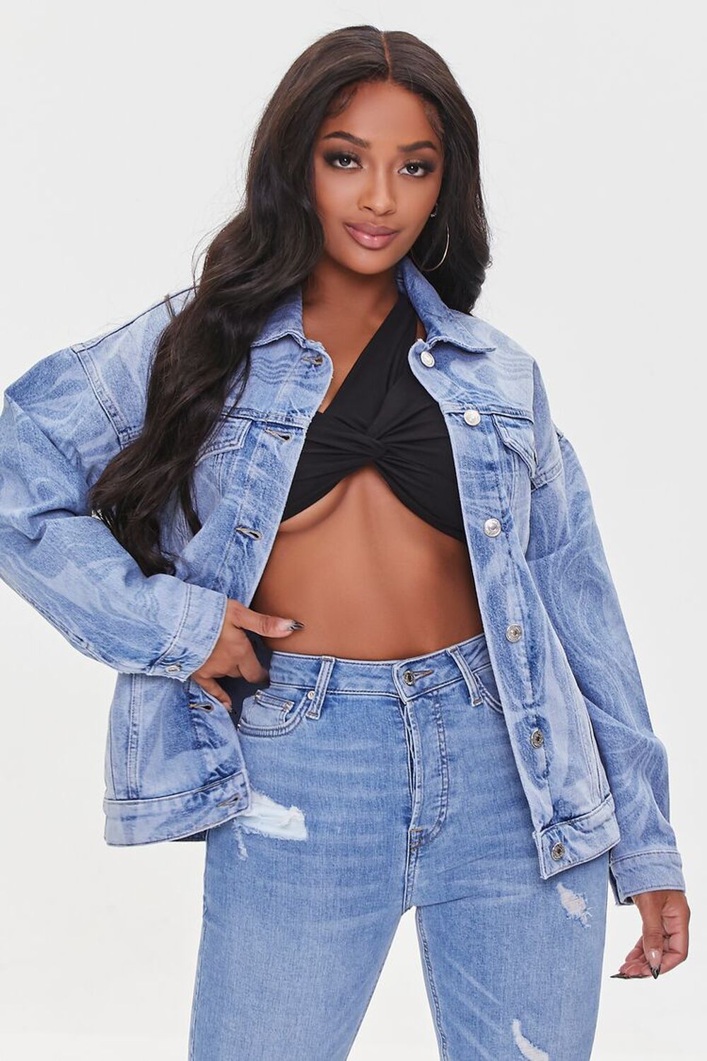 Abstract Print Denim Jacket