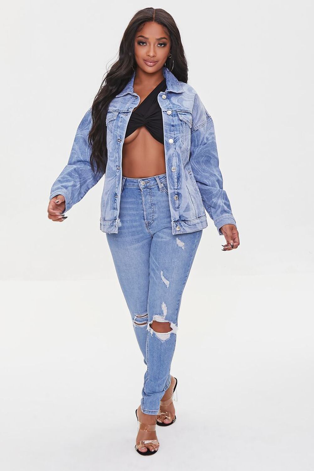 Abstract Print Denim Jacket