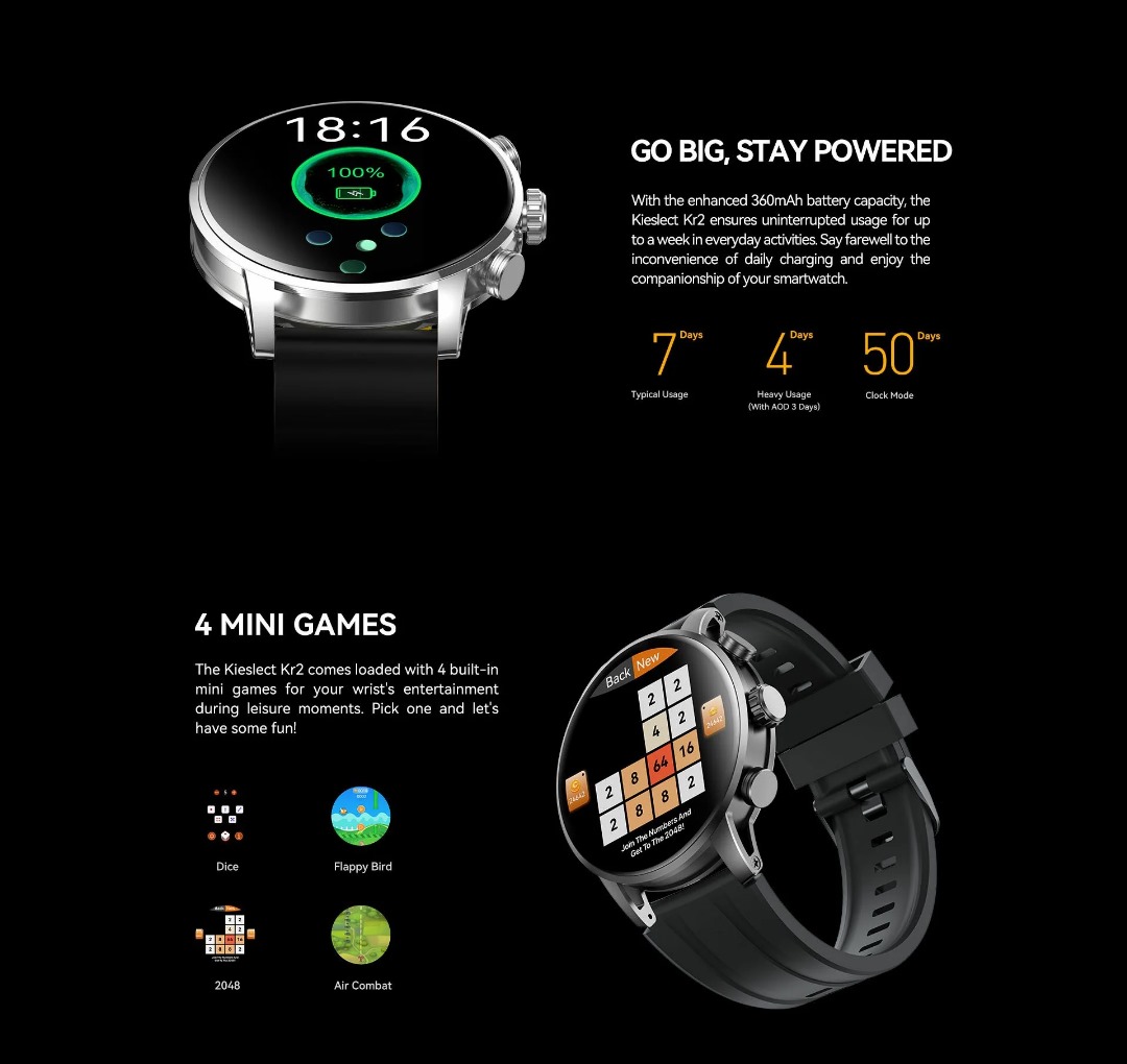 Kieslect KR2 Amoled Display Black Bluetooth Calling Smart Watch