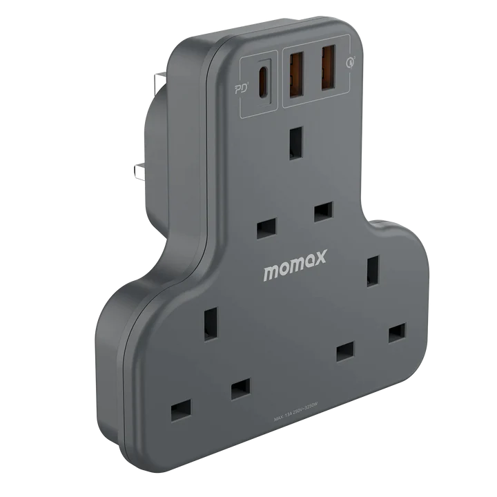 MOMAX ONEPLUG 3-Outlet T-shaped Extension Socket With USB