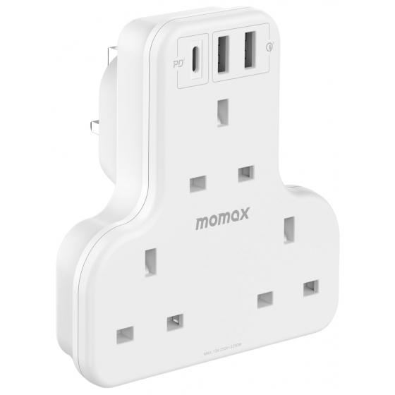 MOMAX ONEPLUG 3-Outlet T-shaped Extension Socket With USB
