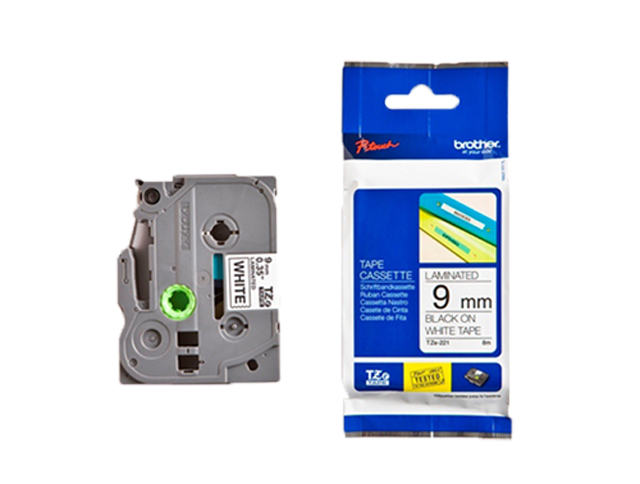 BROTHER TZ-221 LABEL TAPE BLACK ON WHITE 9MM