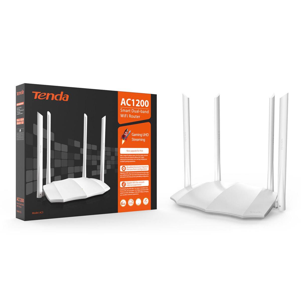 TENDA AC5 AC1200 1200 Mbps Wireless Router  (White, Dual Band)