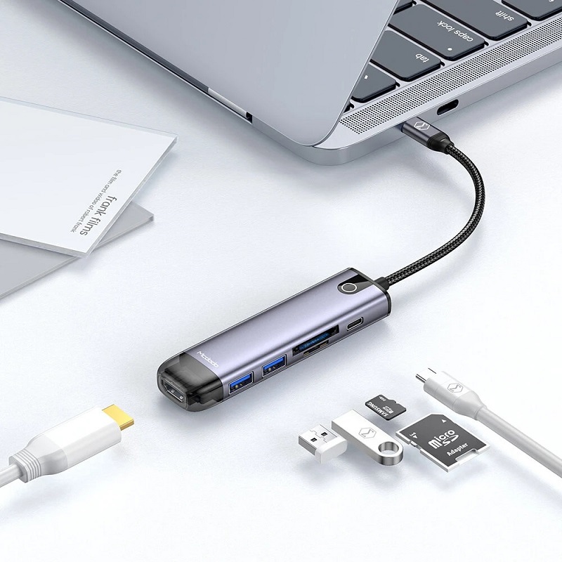 Mcdodo HU-7740 6 in 1 HUB HDMI; USB-A 3.0*2; USB-C(PD 100W); SD/TF Card Slot