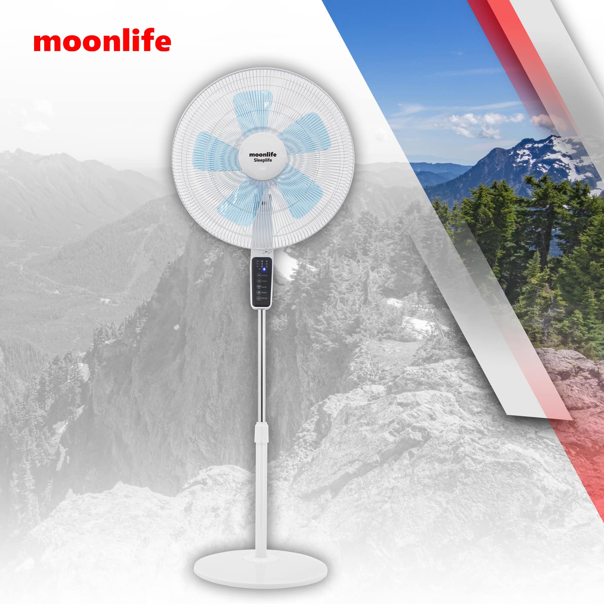 Moonlife MF016B - Stand Fan - 18inch - 3Speed -white