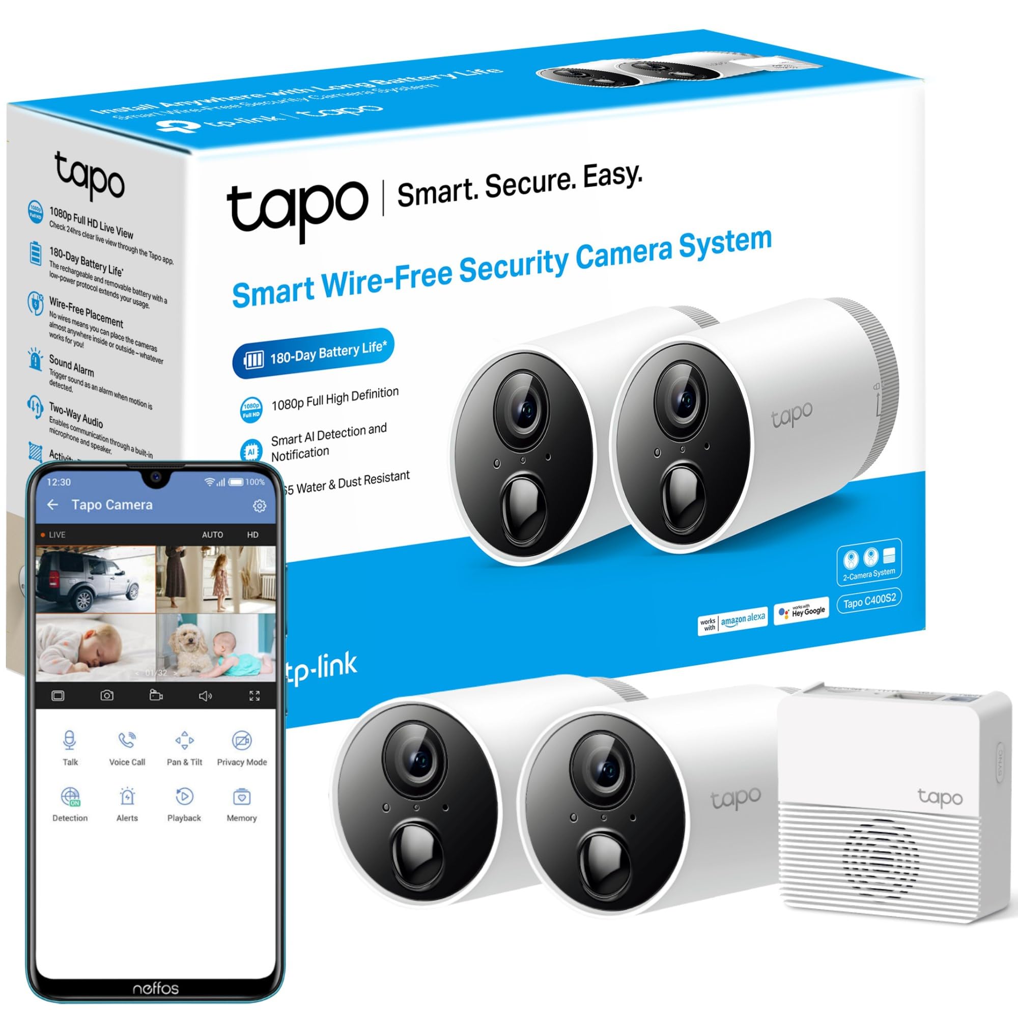 Tapo Smart Wire-Free Security Camera System, 2 Camera System - Tapo C400S2