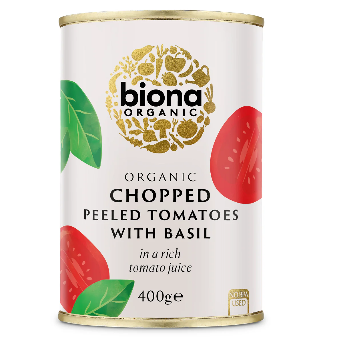 biona organic , organic chopped  peeled tomatoes with basil