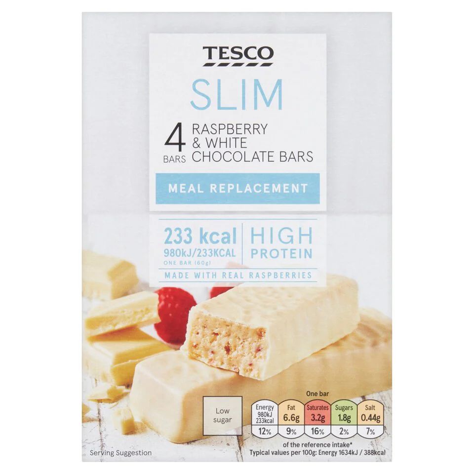 Tesco slim raspberry and white chocolate bars