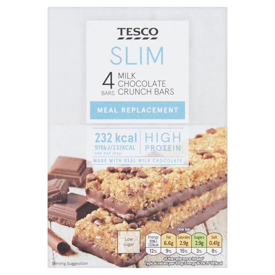 Tesco slim  milk  chocolate crunch bars