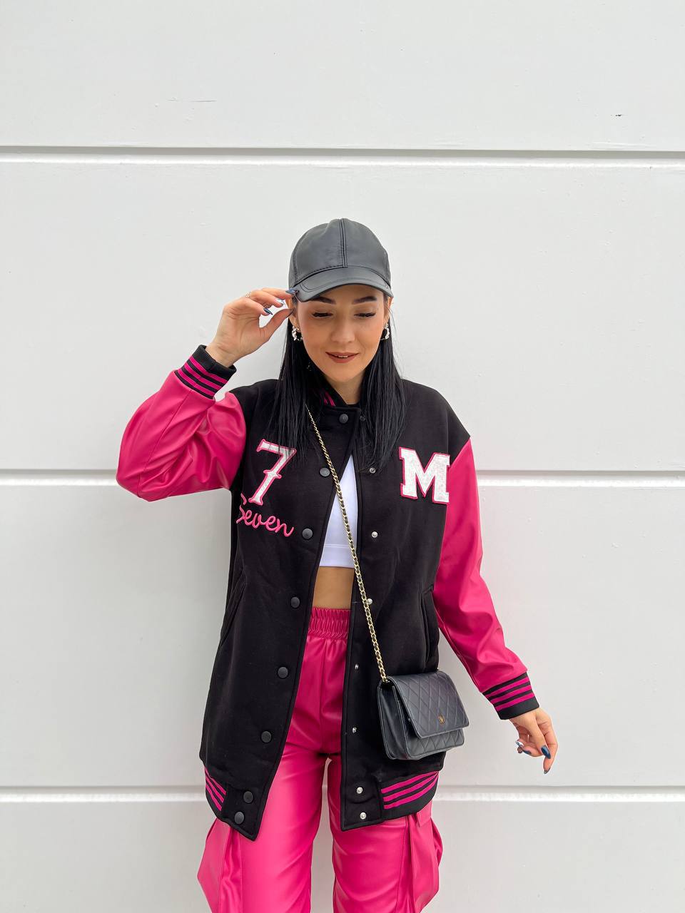 women's jacket with Leather sleeve