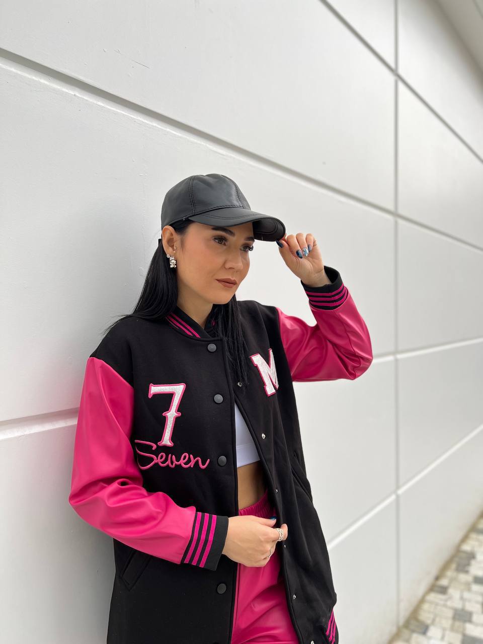 women's jacket with Leather sleeve
