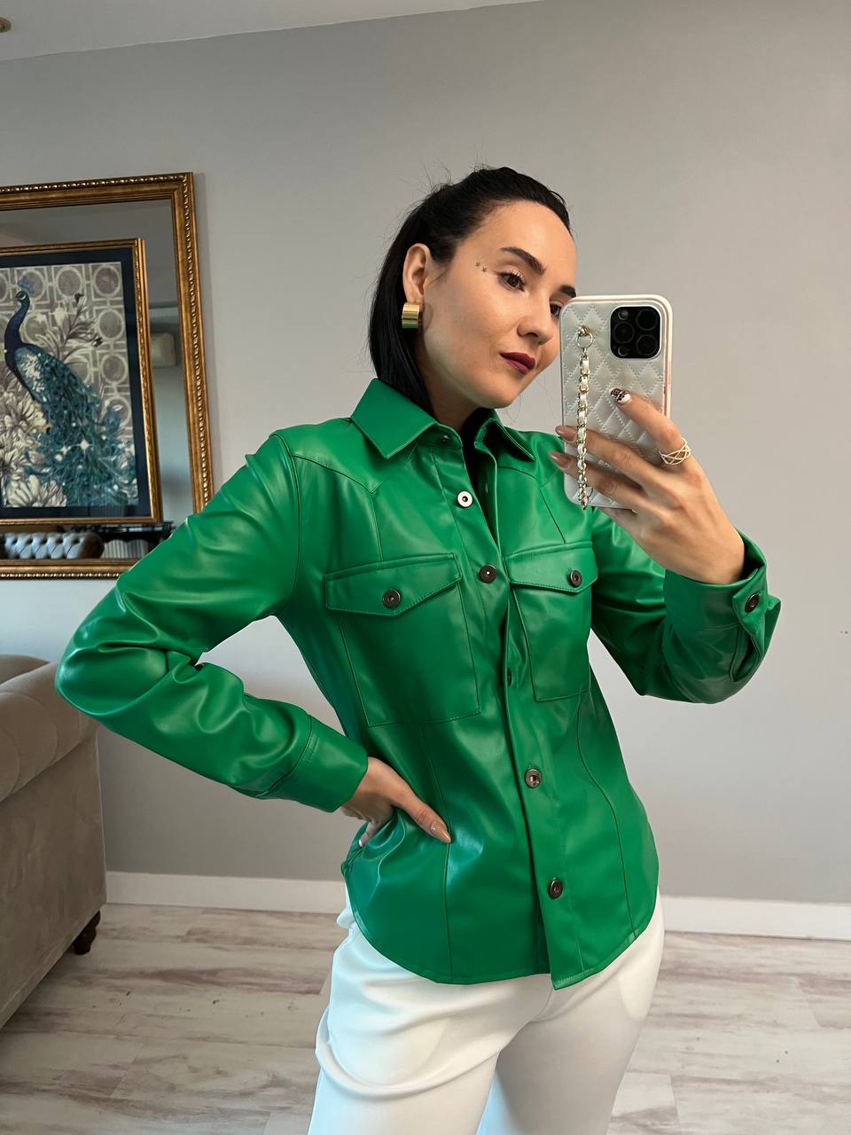 Women's Two Pocket Leather Shirt