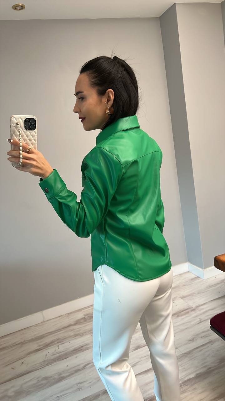 Women's Two Pocket Leather Shirt