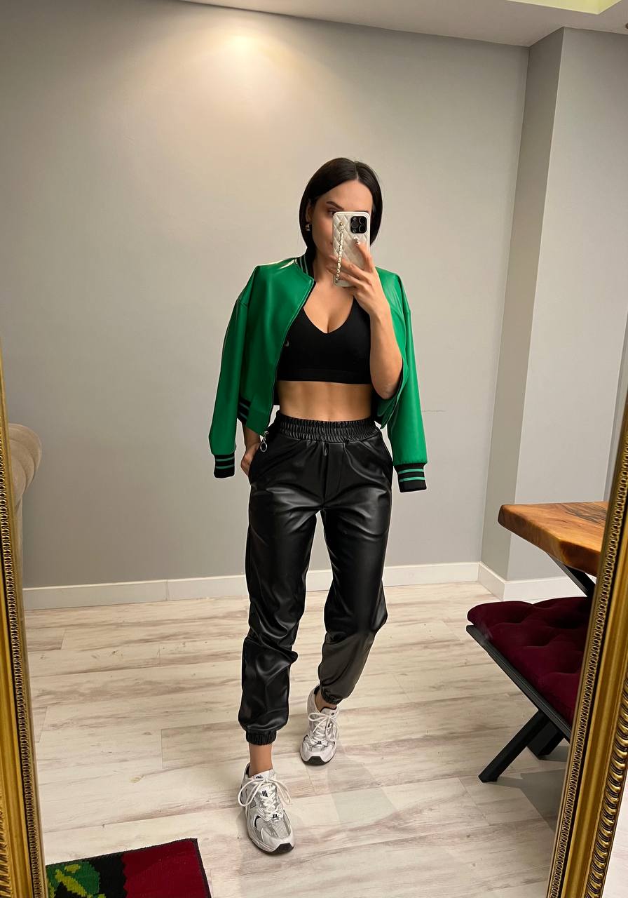 leather trousers with elasticated hems