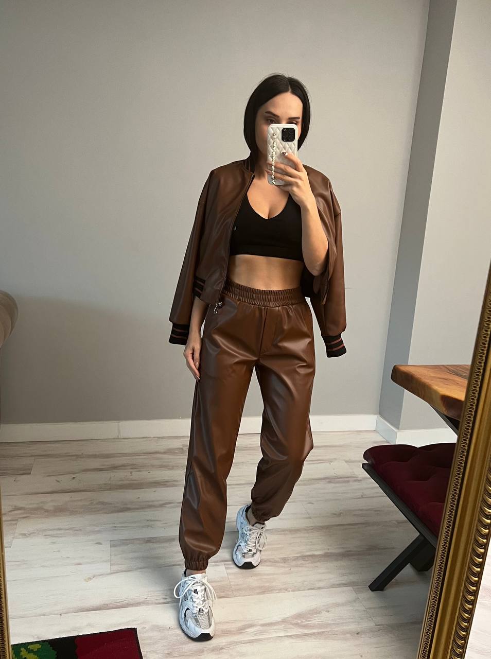leather trousers with elasticated hems