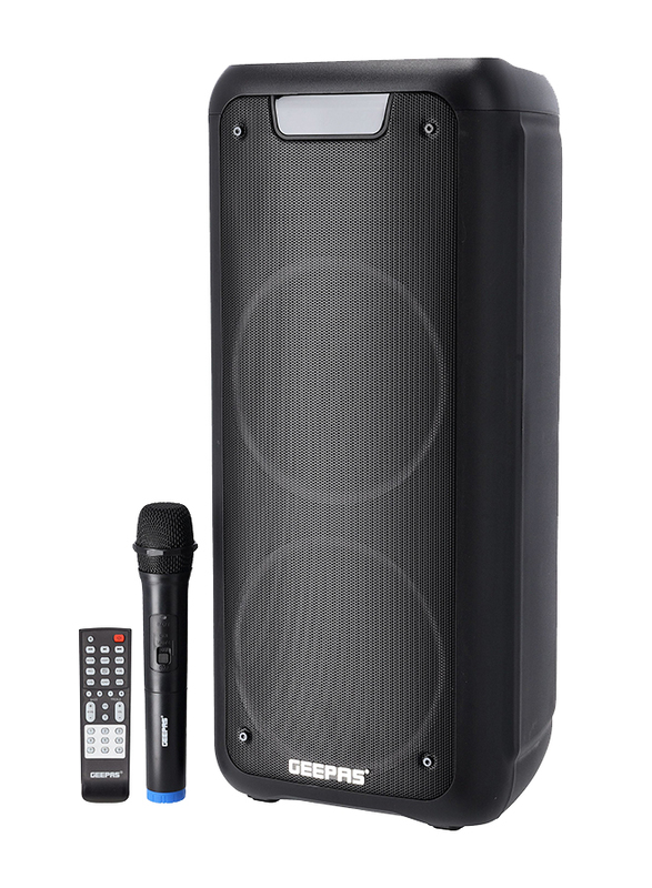 مكبر صوت جيباس المحمول القابل لإعادة الشحن بتقنية البلوتوث مع ميكروفون لاسلكي، أسود