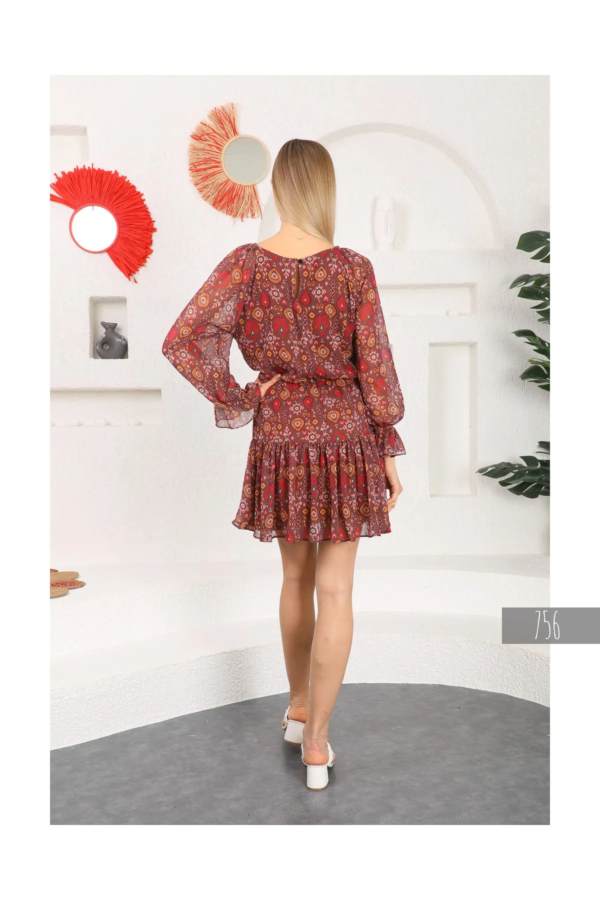 Miss Allos Colorful Lined Chiffon Dress