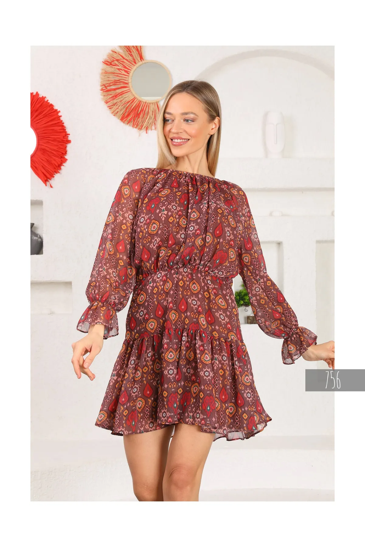 Miss Allos Colorful Lined Chiffon Dress