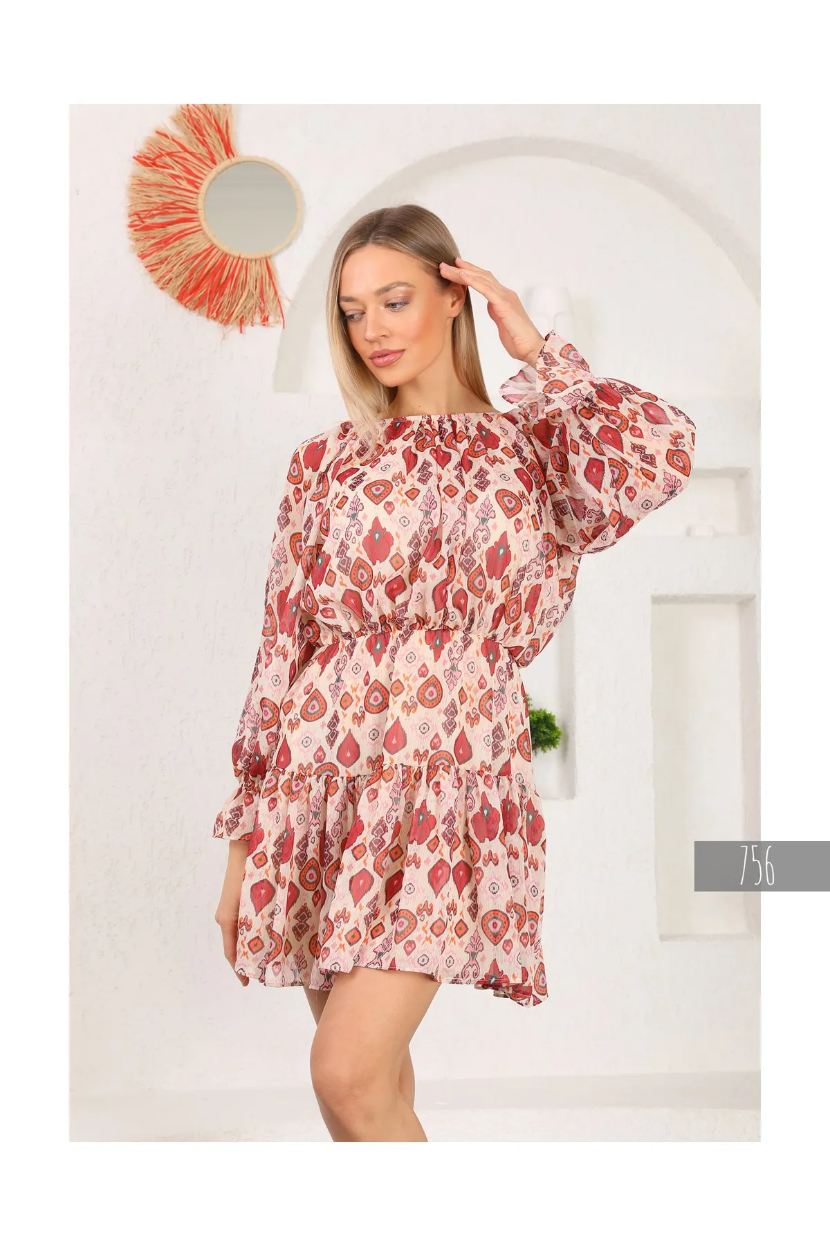 Miss Allos Colorful Lined Chiffon Dress