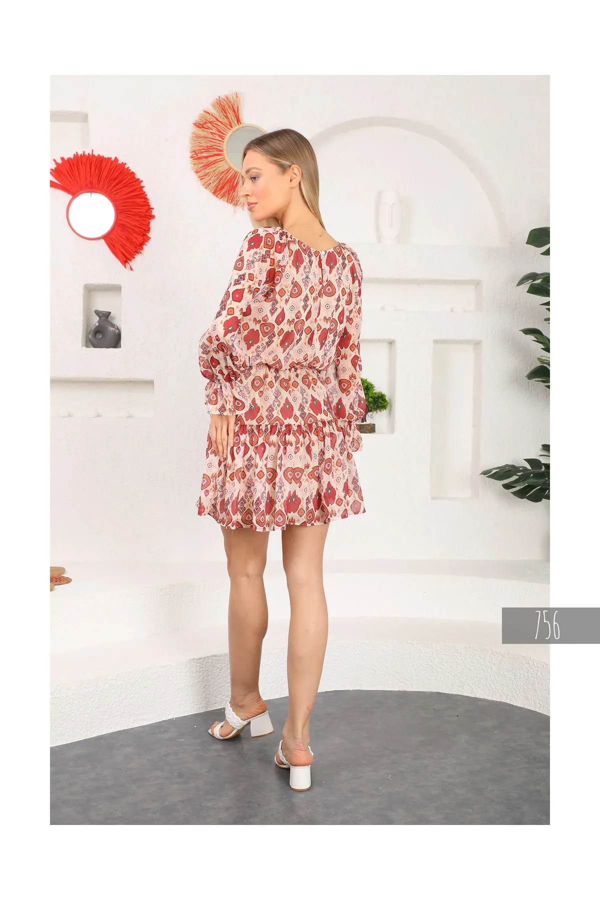 Miss Allos Colorful Lined Chiffon Dress
