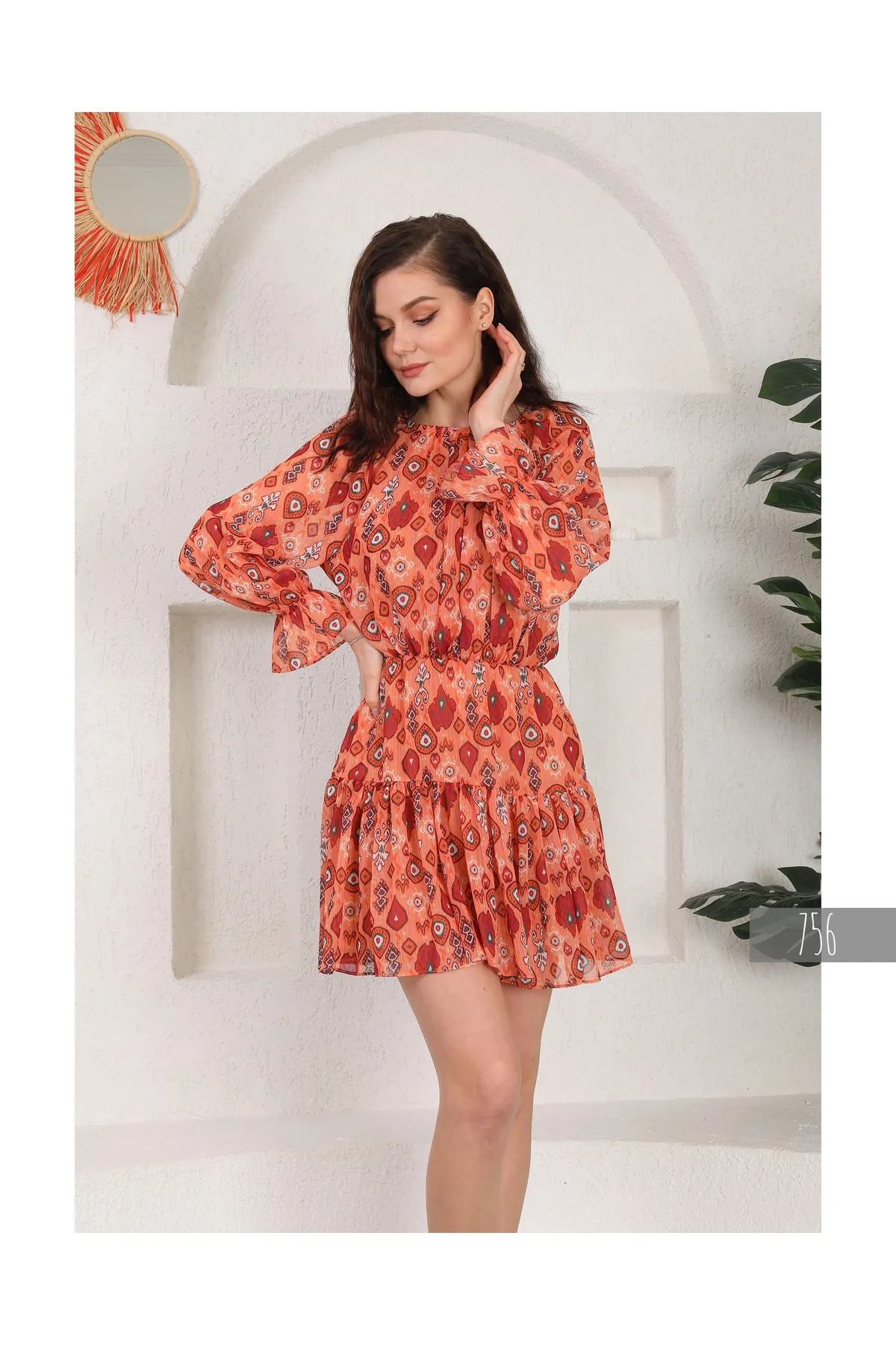 Miss Allos Colorful Lined Chiffon Dress