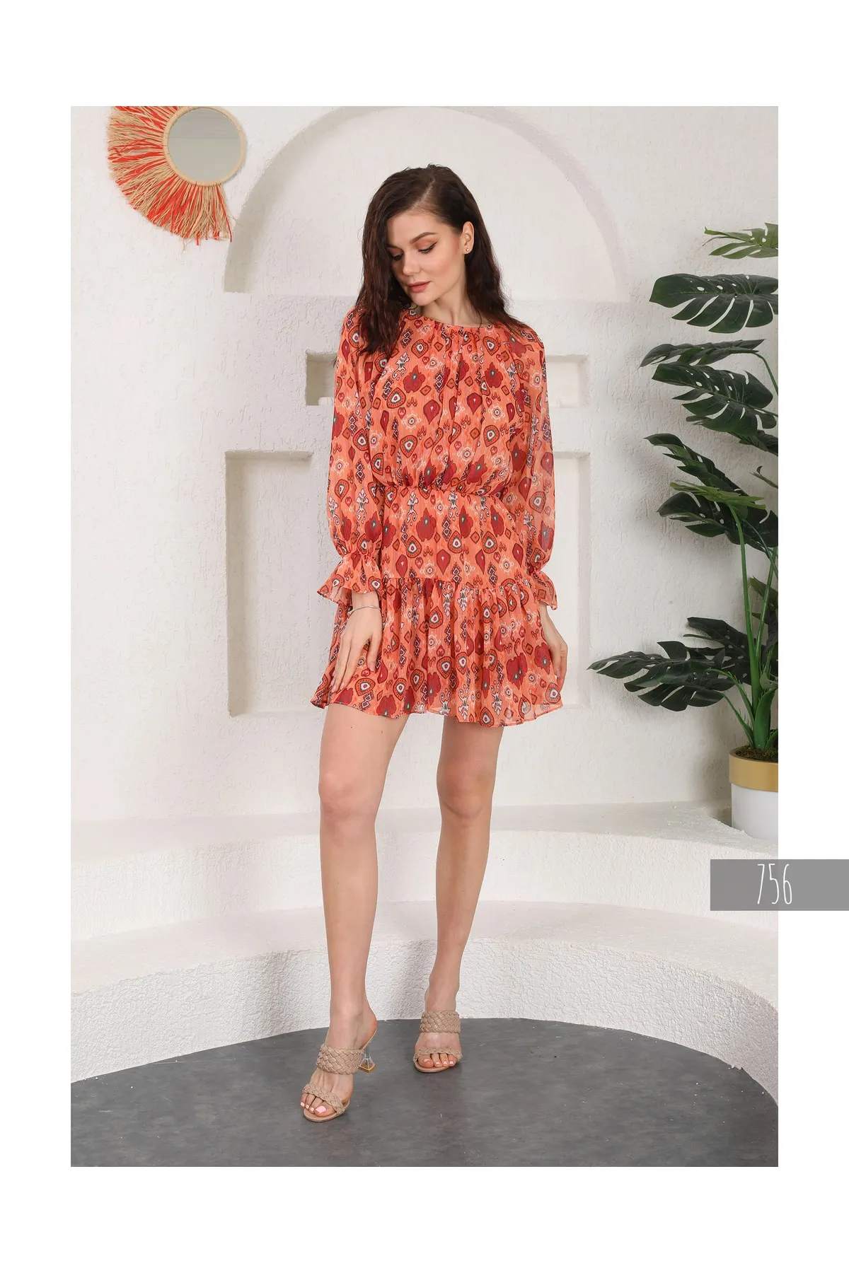Miss Allos Colorful Lined Chiffon Dress