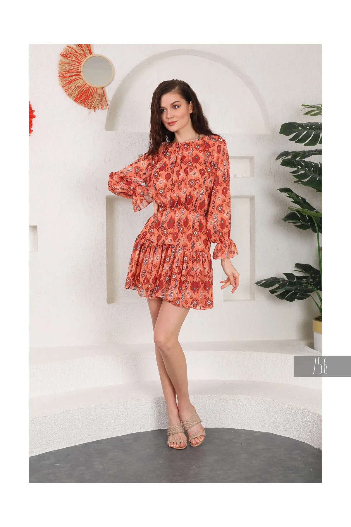 Miss Allos Colorful Lined Chiffon Dress
