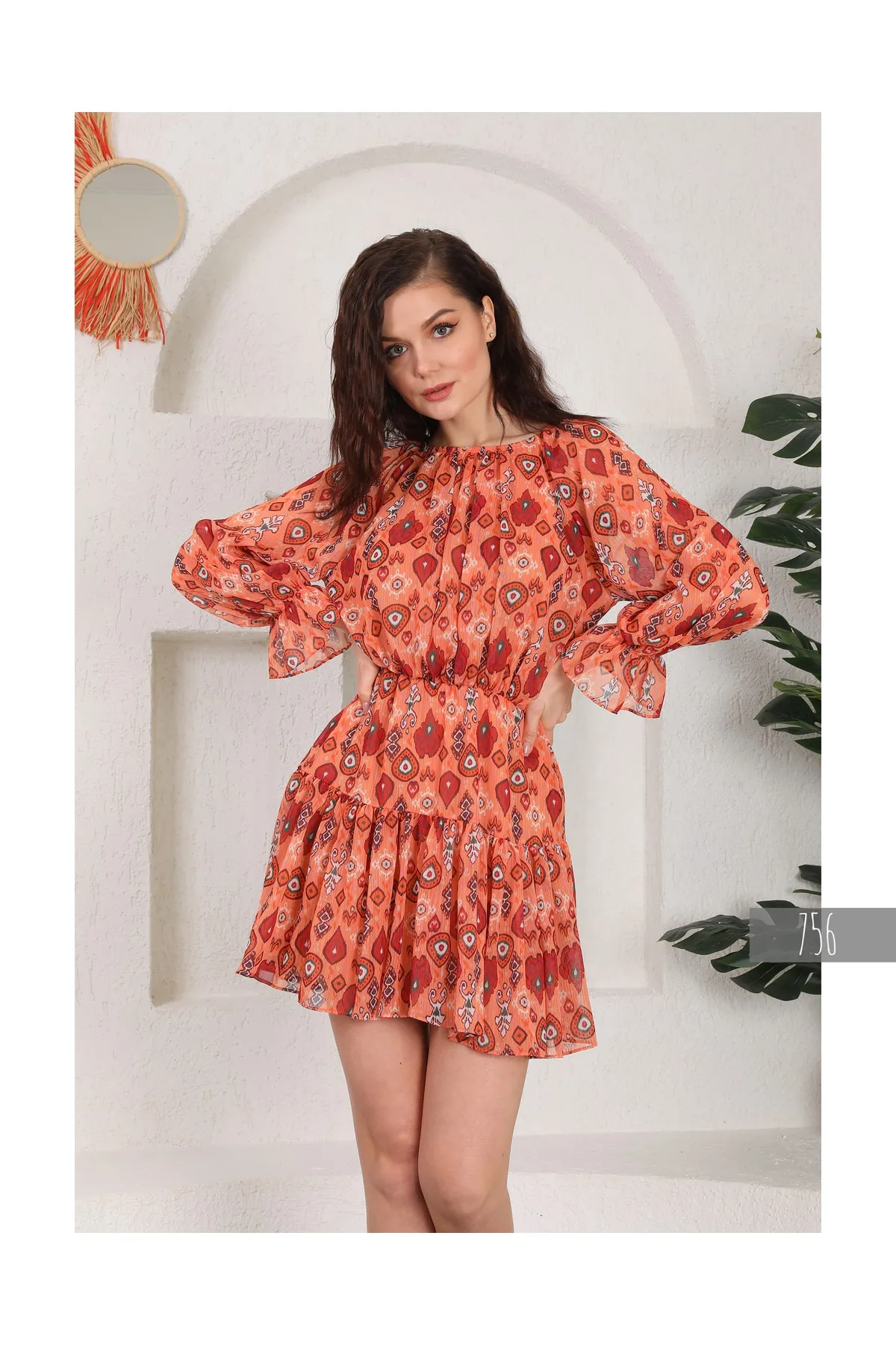 Miss Allos Colorful Lined Chiffon Dress