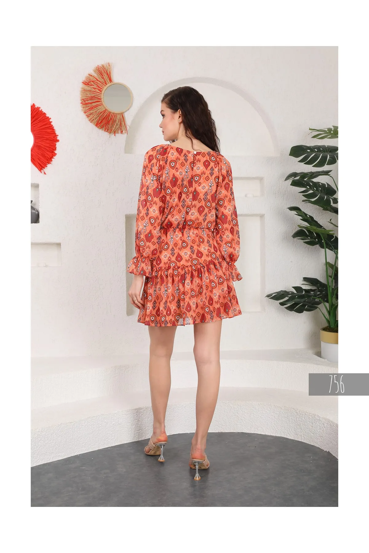 Miss Allos Colorful Lined Chiffon Dress