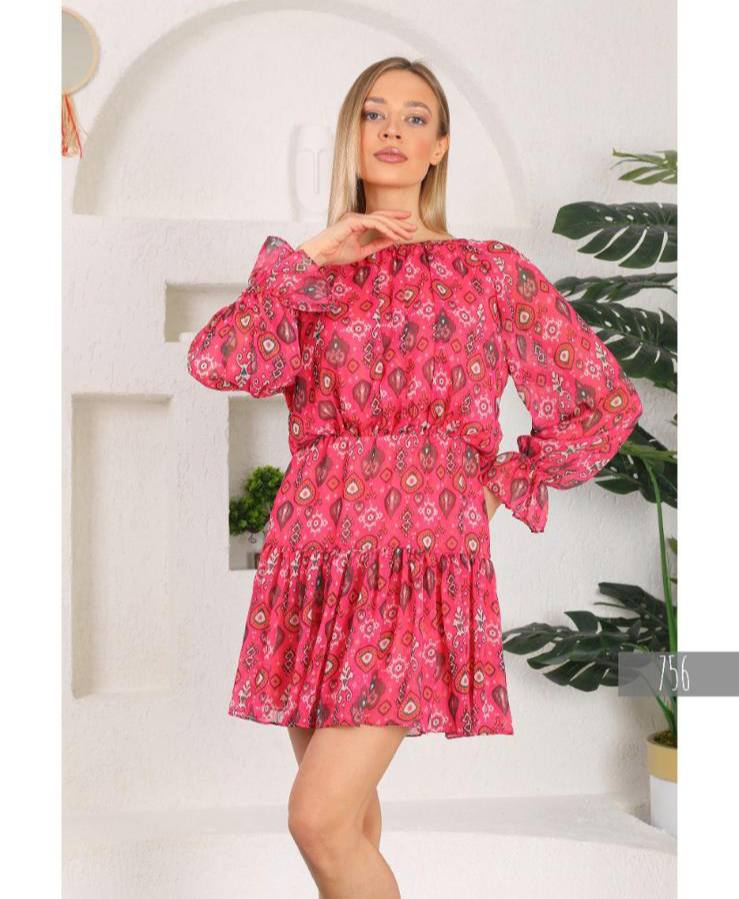 Miss Allos Colorful Lined Chiffon Dress