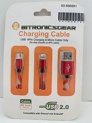 Bitronicsgear Red Charging Cable *60 inch* (For iPhone and Android)