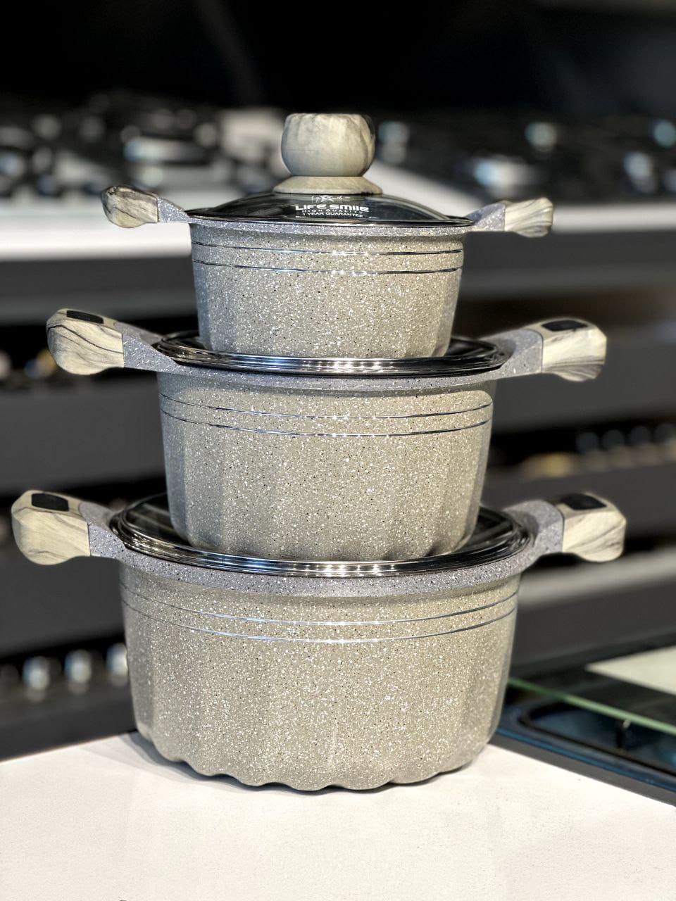 Life Smile 3 Piece Cast Aluminum Cookware Set with Granite Non-Stick Coating