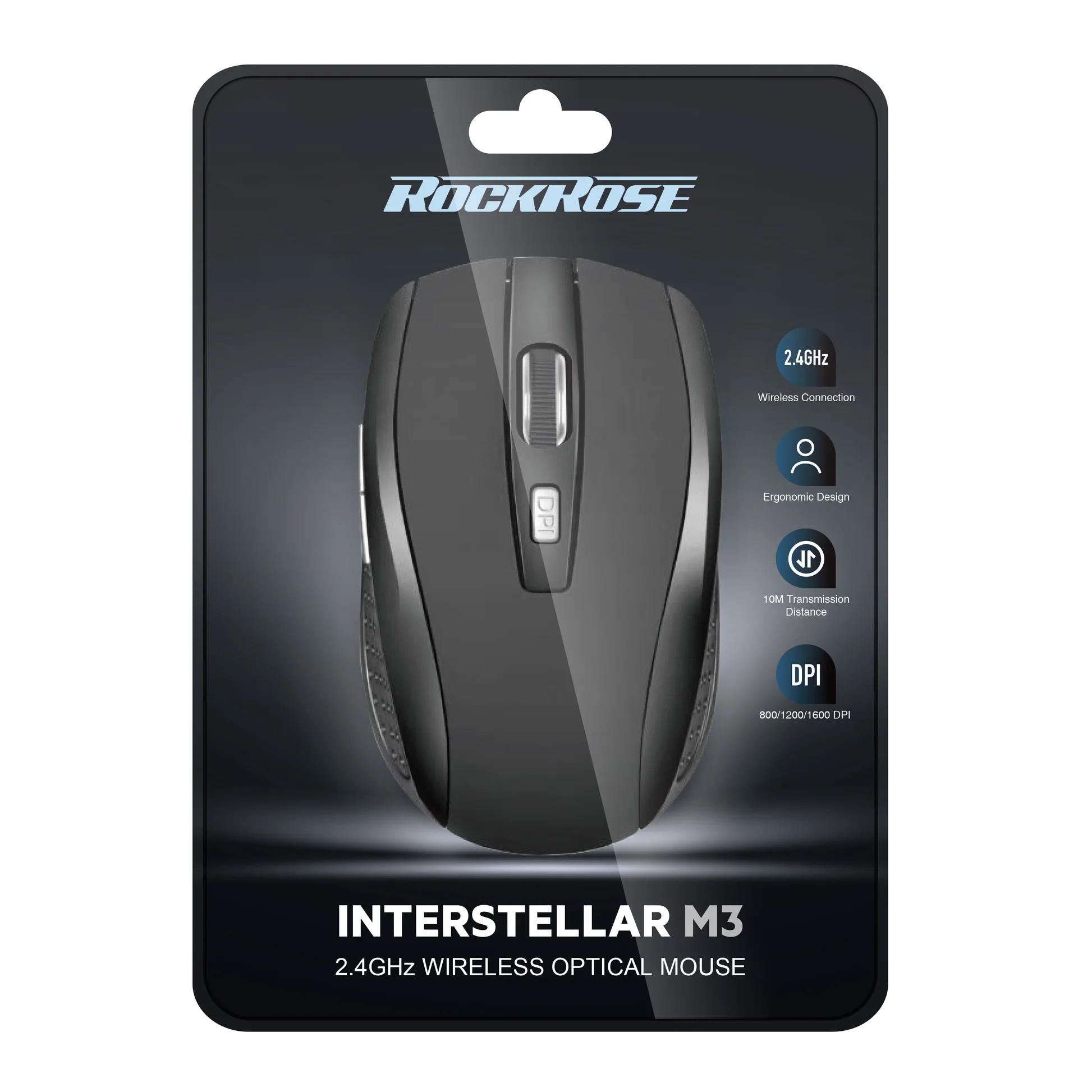 Rockrose 2.4GHz Wireless Mouse Ergonomic 800/1000/1200/1600 DPI - Black