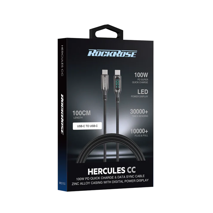 Rockrose Hercules CC Transparent 100W Fast Charging Cable with Digital Power Display