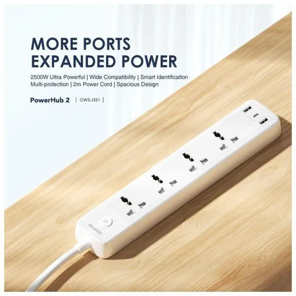 oraimo PowerHub C 2M 4-AC 3-USB Power Strip