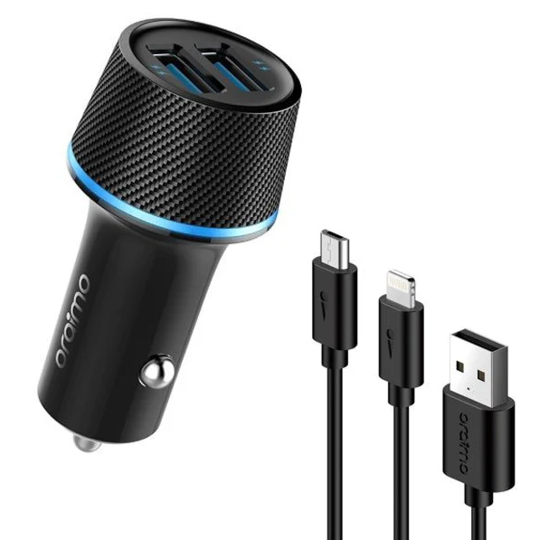 Oraimo Car Charger Dual USB 10W with  LTG&Miceo cable