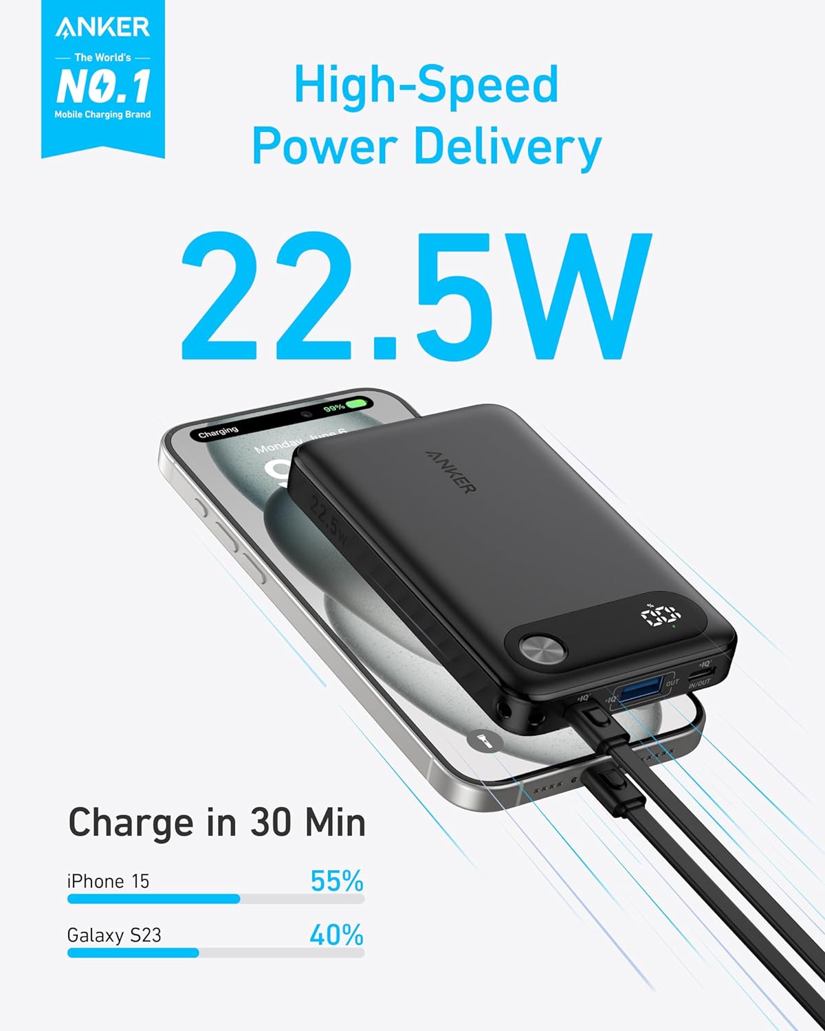 Anker Power Bank 10K mAh 22.5W with USB-C Cable