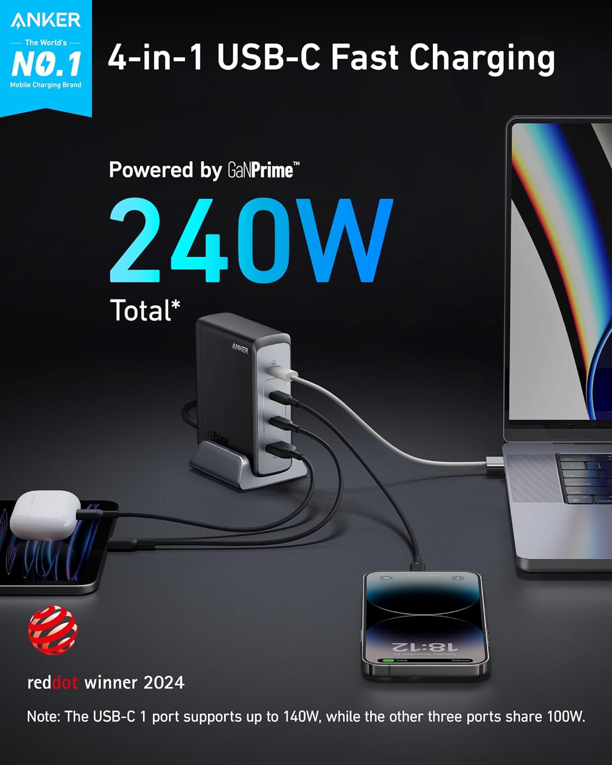 Anker Prime Charger 240W GaN Desktop Charger  4-Ports