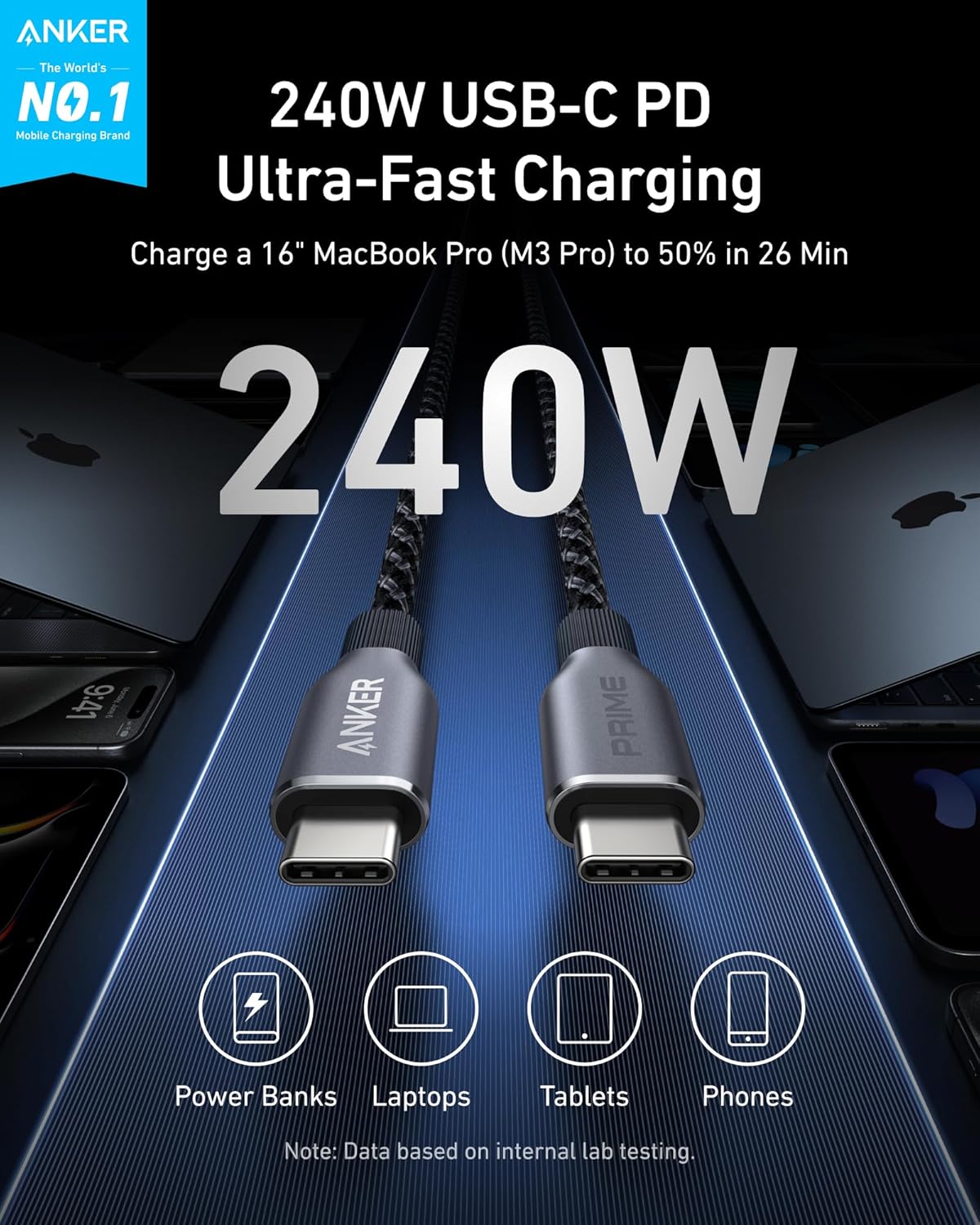 Anker USB-C to C Cable 6ft 240W Upcycled-Braided