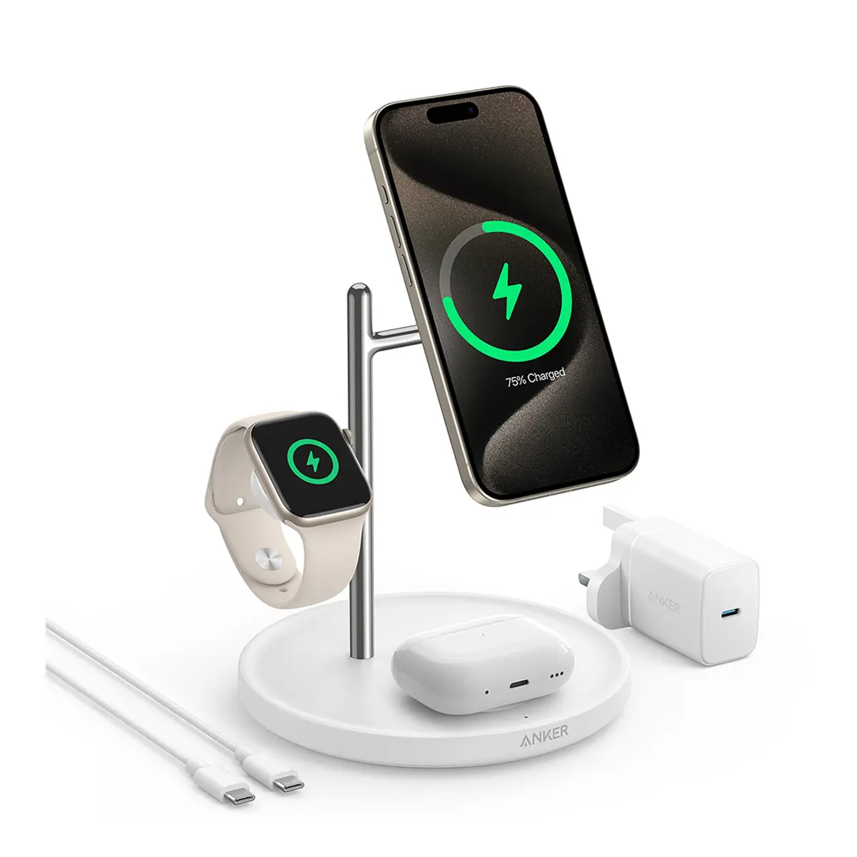Anker MagGo Wireless Charging Station 3-in-1 Qi2 15W -  White