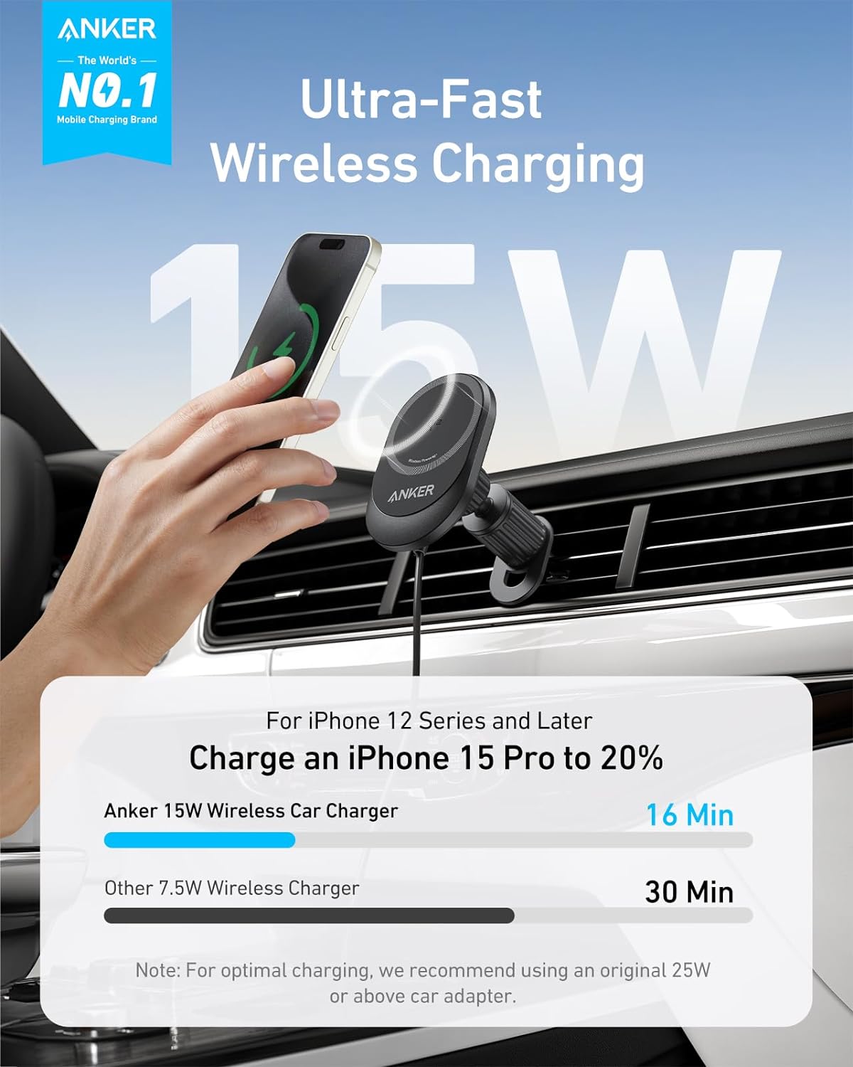 Anker MagSafe Car Charger 15W Qi2 With 360° Phone  Holder