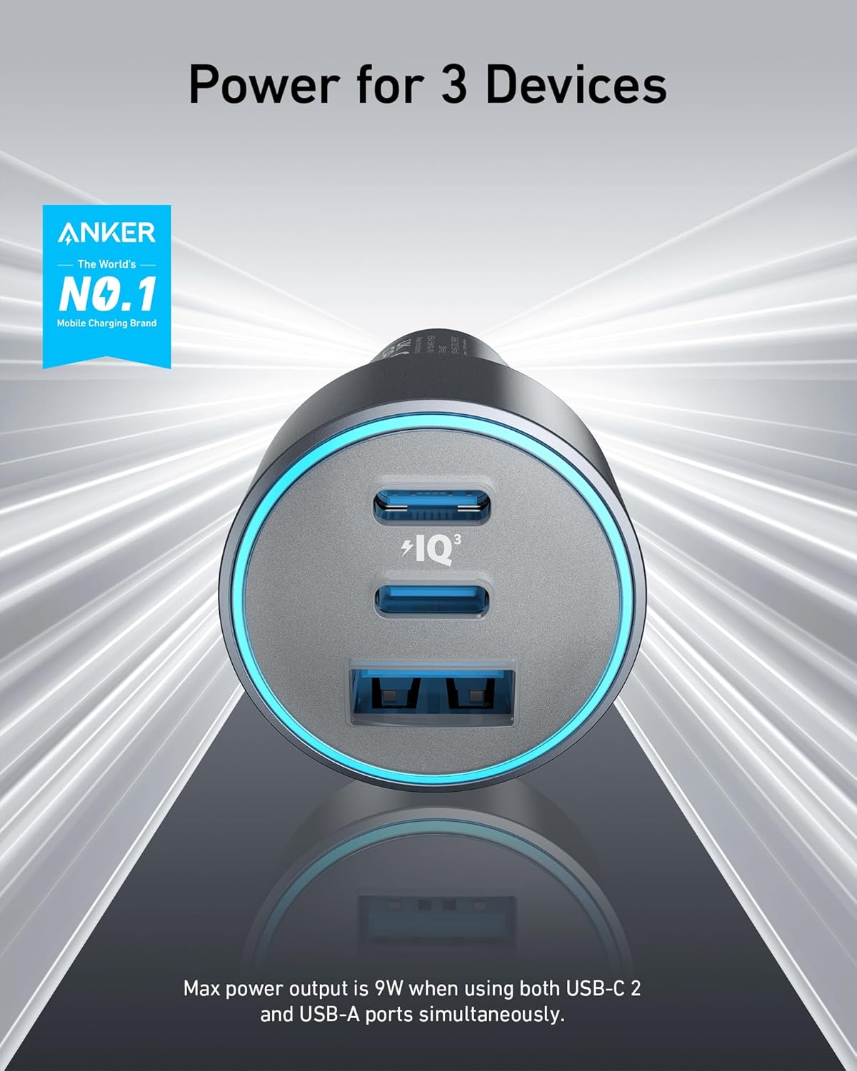 Anker 535 Car Charger 67W 2C1A with 3ft C-to-C Cable