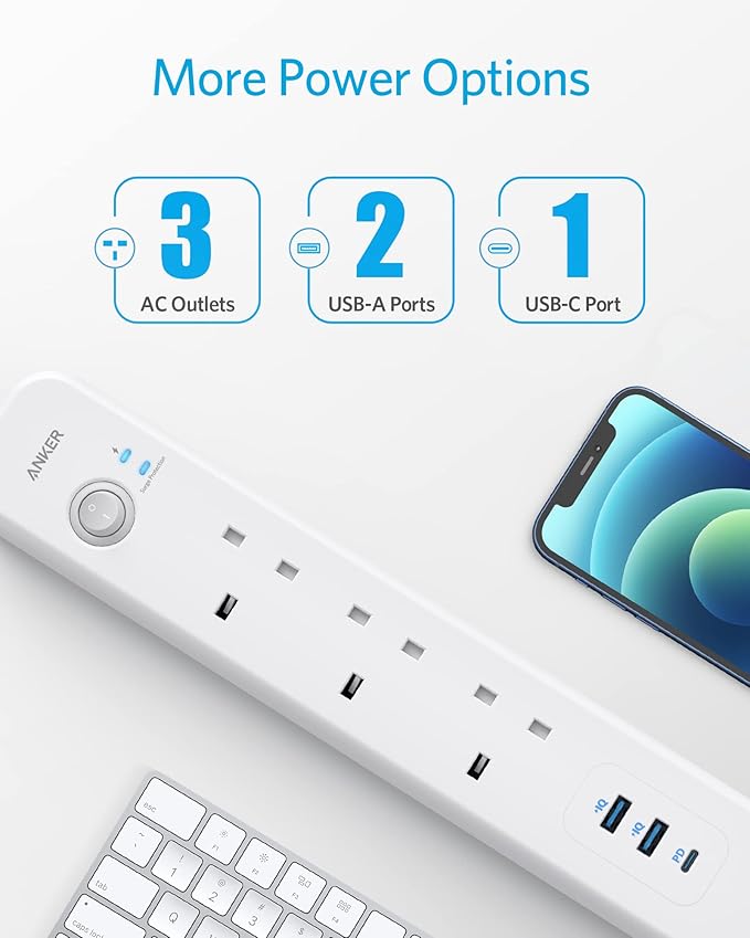 Anker PowerExtend 3AC 2A 1C 30W Strip - White