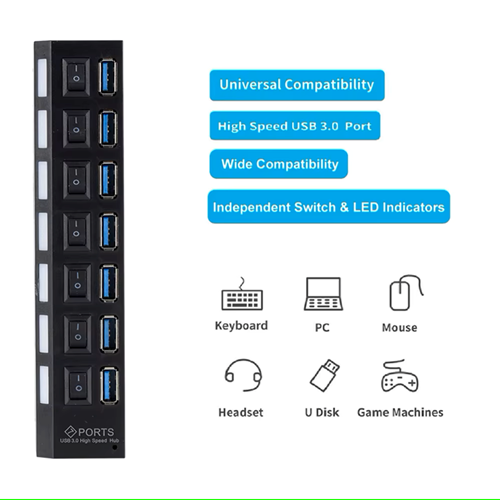 Multiport Splitter 3 Hub Power Adapter 7 Port Multi Expander USB3 Hub