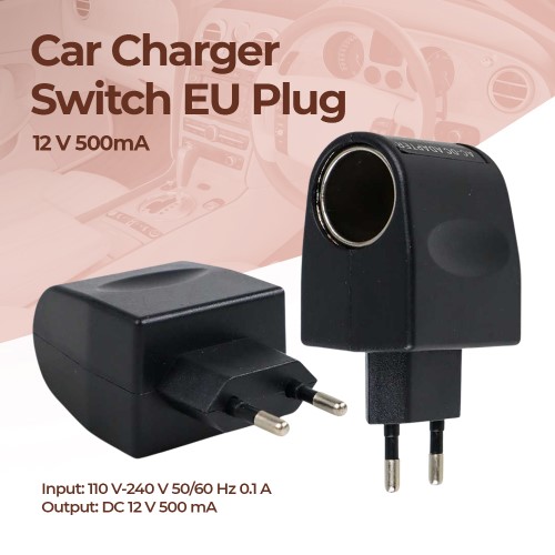 Car Charger Switch Adaptor EU Plug 12V 500mA - KYA109 - Black