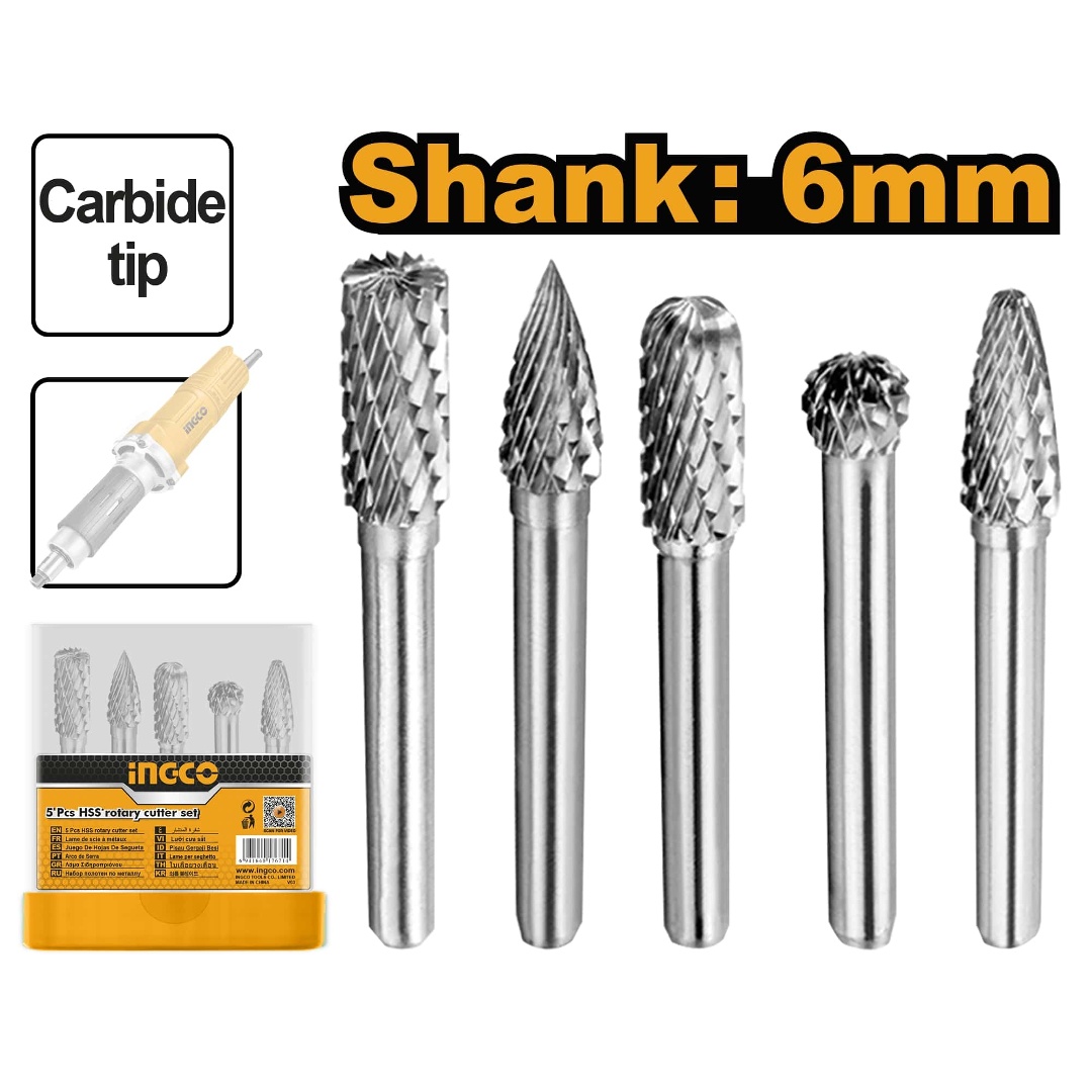 Ingco 5pcs Tungsten Carbide Rotary Burr Set Hrrc0051