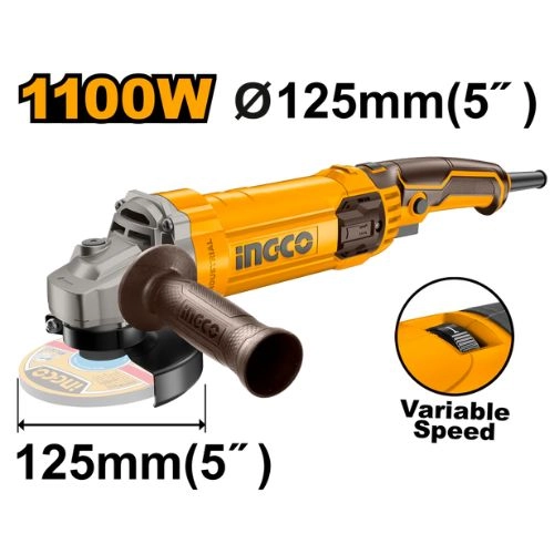 Ingco AG1100385 Variable Speed Angle Grinder - 1100W, 125mm Disc